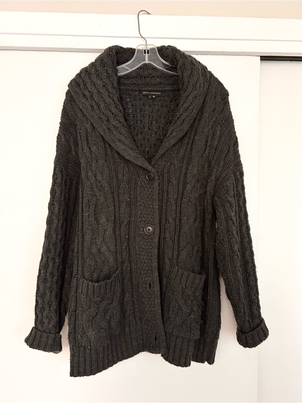 Skull Cashmere Black Cable Knit Shawl-Collar Cardigan